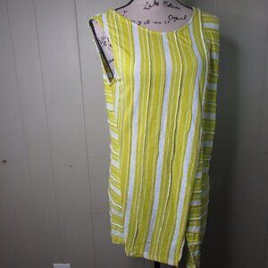 Chalet Sleeveless Tunic Top M Yellow White Stripe Textured